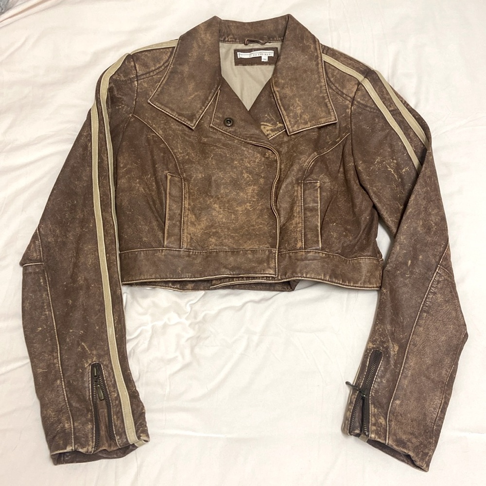 RARE Leather Y2K Vintage Racer Moto Crop Jacket
